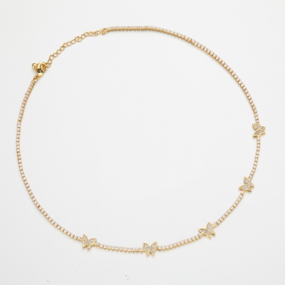 Gold plated Tennis necklace with dainty butterflies